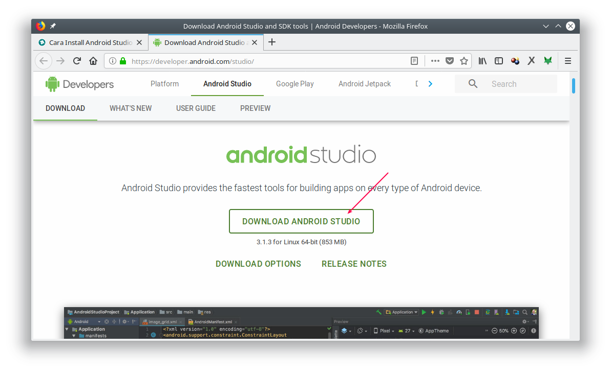 cara install android studio linux