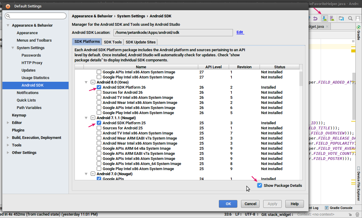 android studio sdk manager accept license