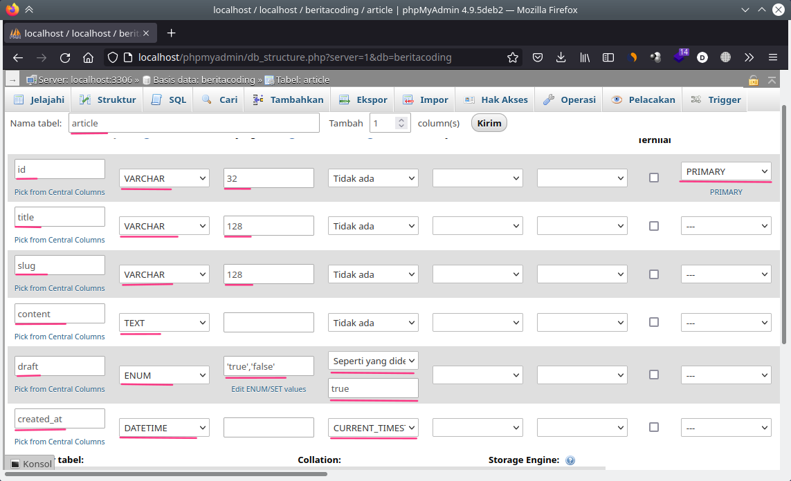 create table article