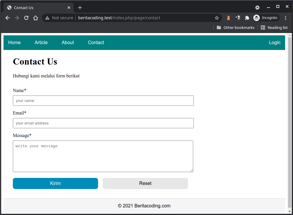 form contact yang sudah diberikan CSS