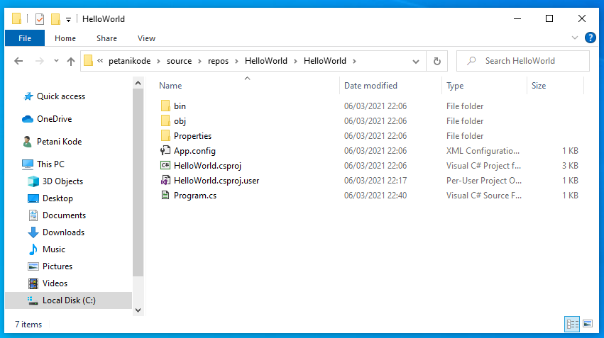 folder project hello world