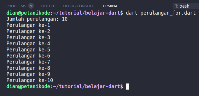 Perulangan For pada Dart