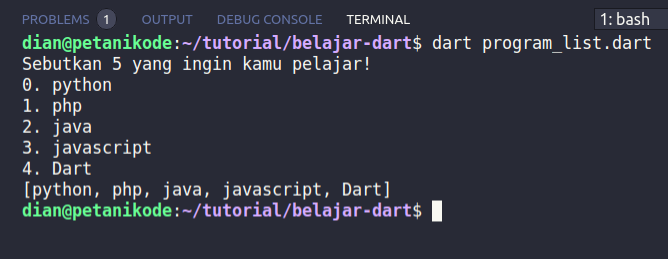 Program List pada Dart