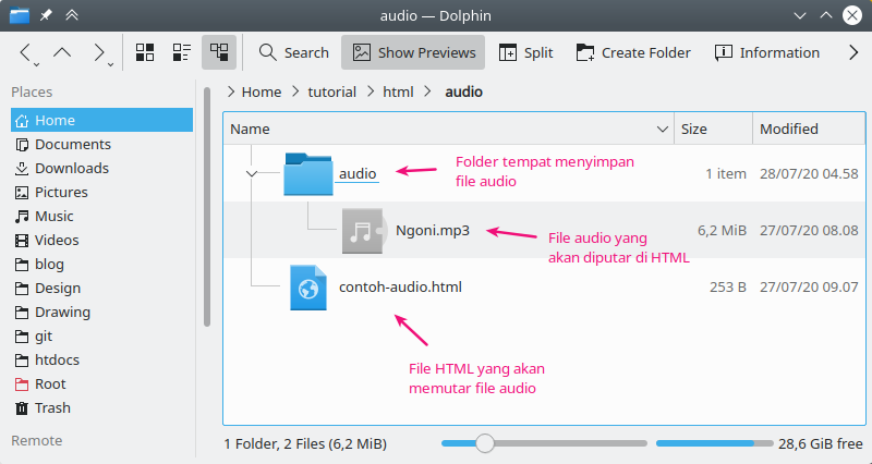 File audio dan HTML