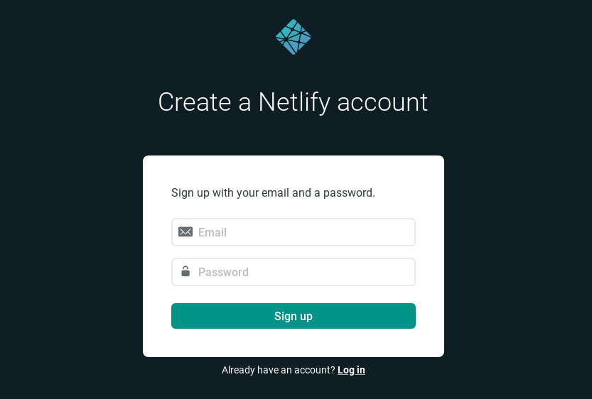 Pendaftaran akun Netlify dengan email