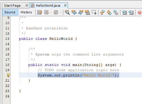 Kode program hello world