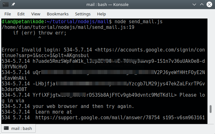 Error kirim email dengan gmail dan nodejs