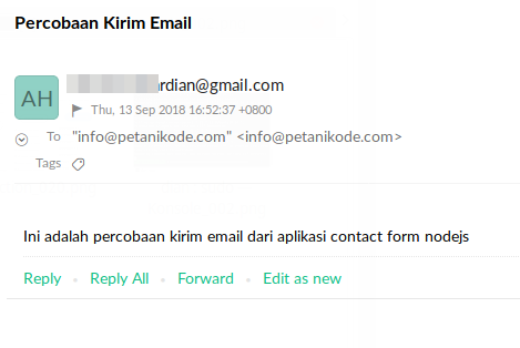 Email dari contact form