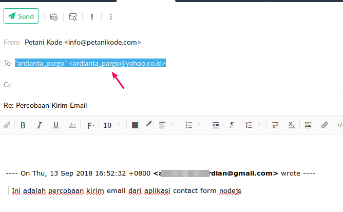 Membalas email dari contact form