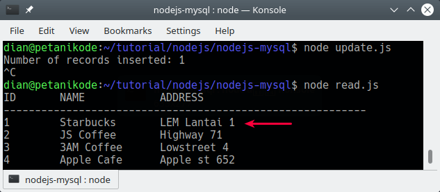 Update data mysql