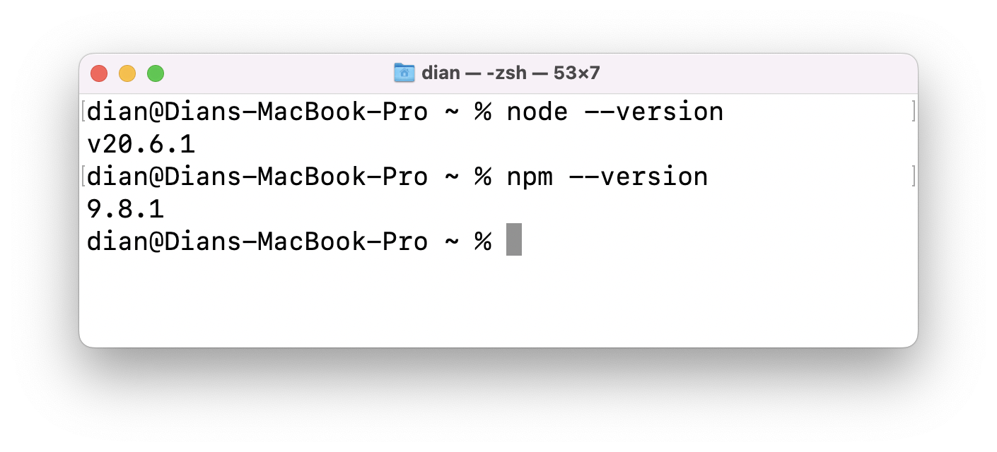 Versi Nodejs di MacOS