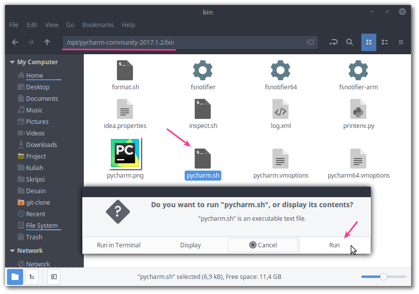 Eksekusi Pycharm