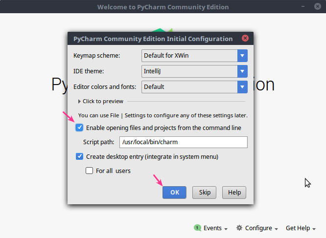 Jendela welcom pycharm