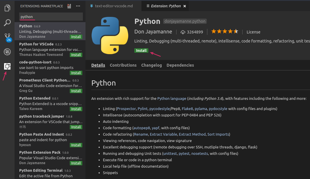 visual studio code plugins for python
